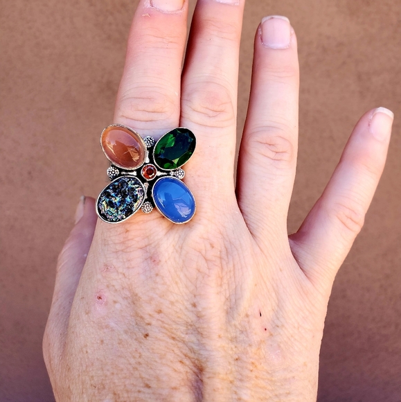 New Huge Multi Gemstone 925 Silver Statement Ring. - Picture 4 of 13